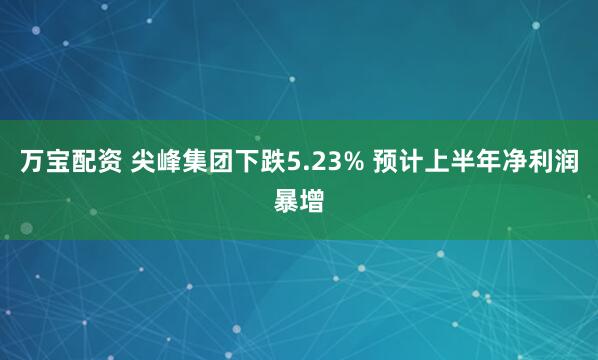 万宝配资 尖峰集团下跌5.23% 预计上半年净利润暴增